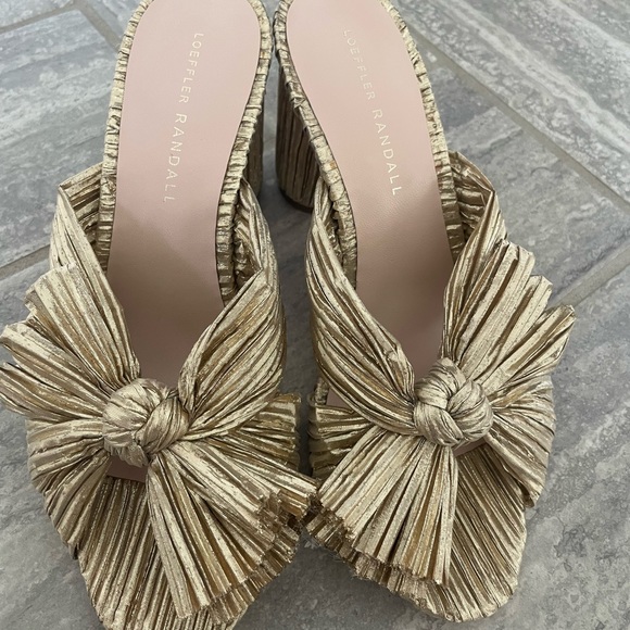 Loeffler Randall Shoes - Loeffler Randall Penny High Heel Pleated Knot Slide in Gold